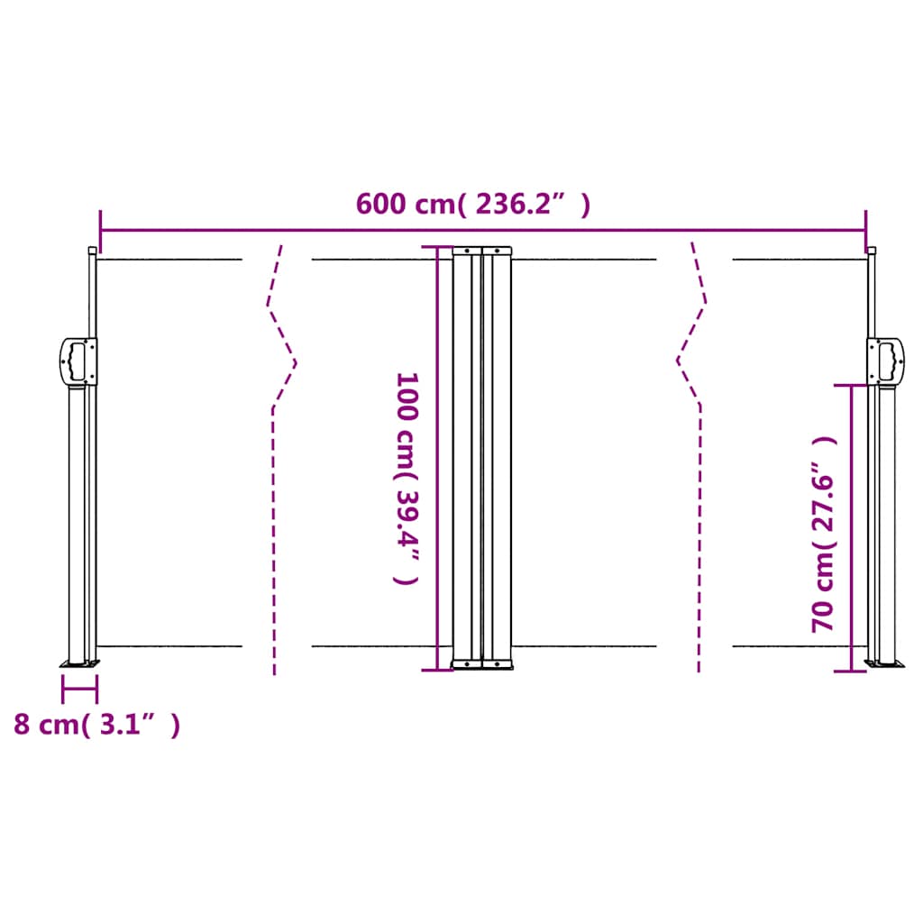 sammenrullelig sidemarkise 100 x 600 cm cremefarvet