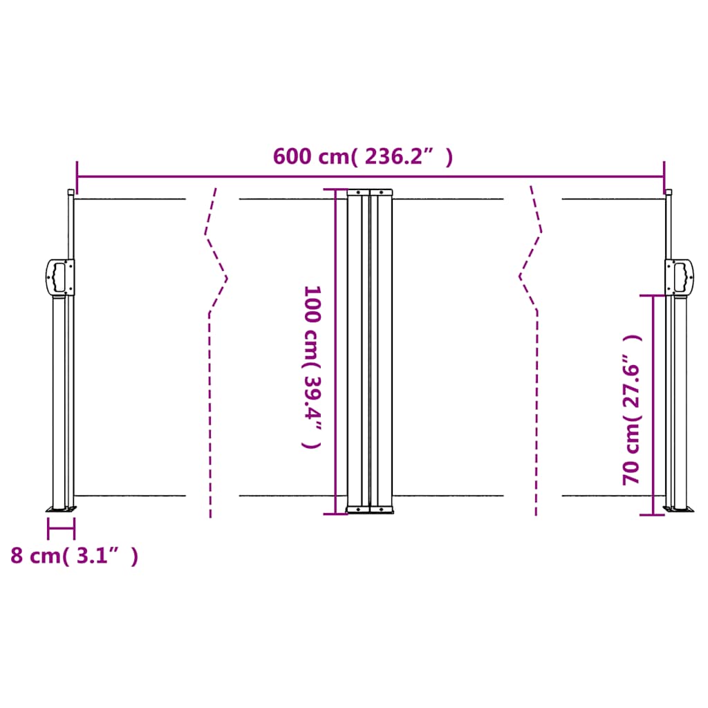 sammenrullelig sidemarkise 100 x 600 cm brun