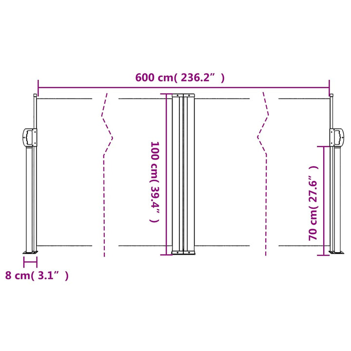 sammenrullelig sidemarkise 100 x 600 cm brun
