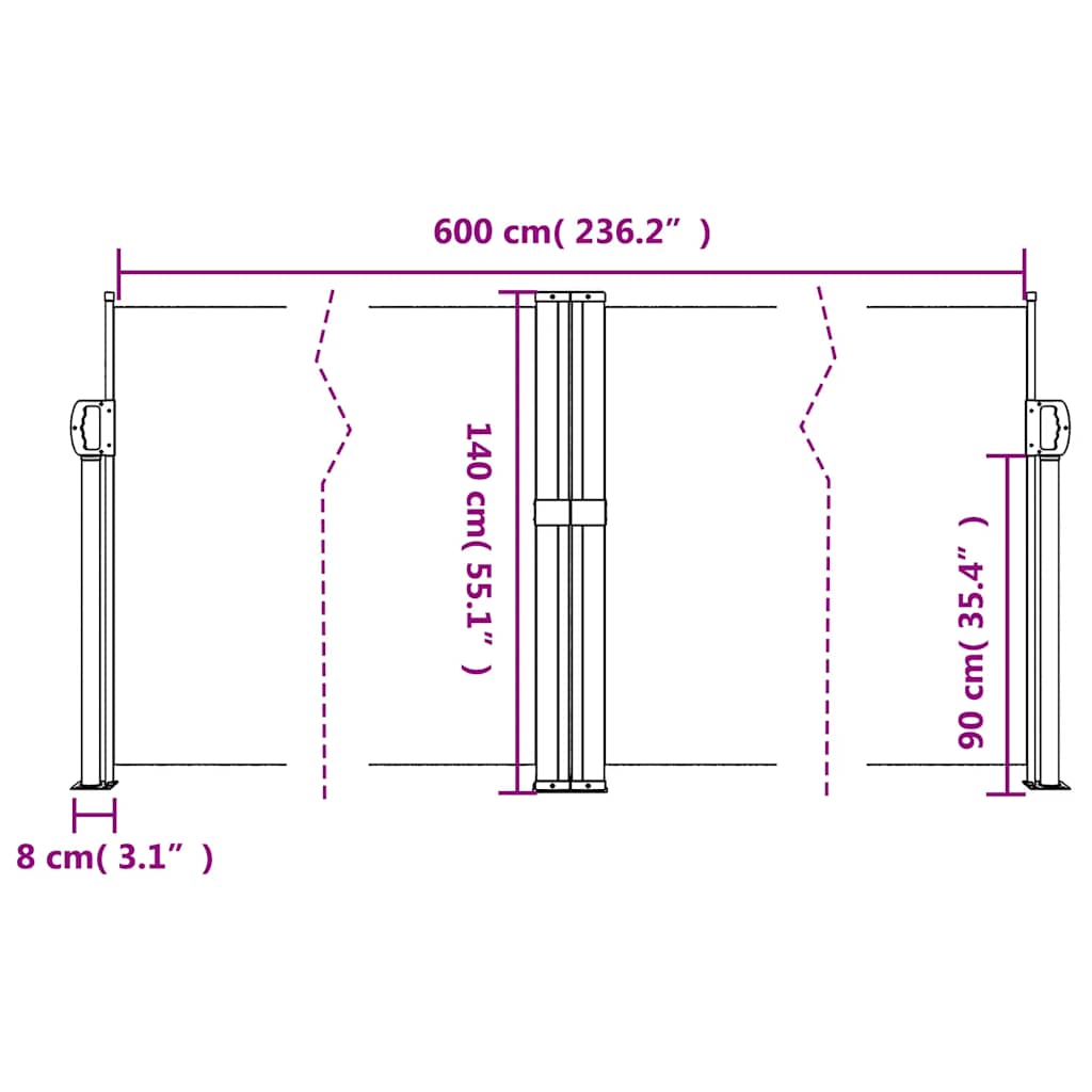 sammenrullelig sidemarkise 140x600 cm blå