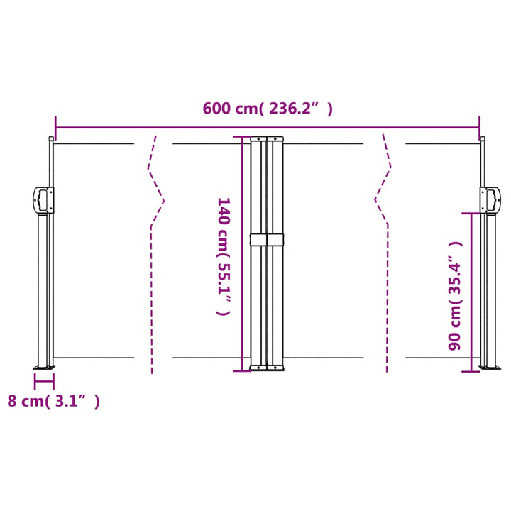 sammenrullelig sidemarkise 140x600 cm gråbrun