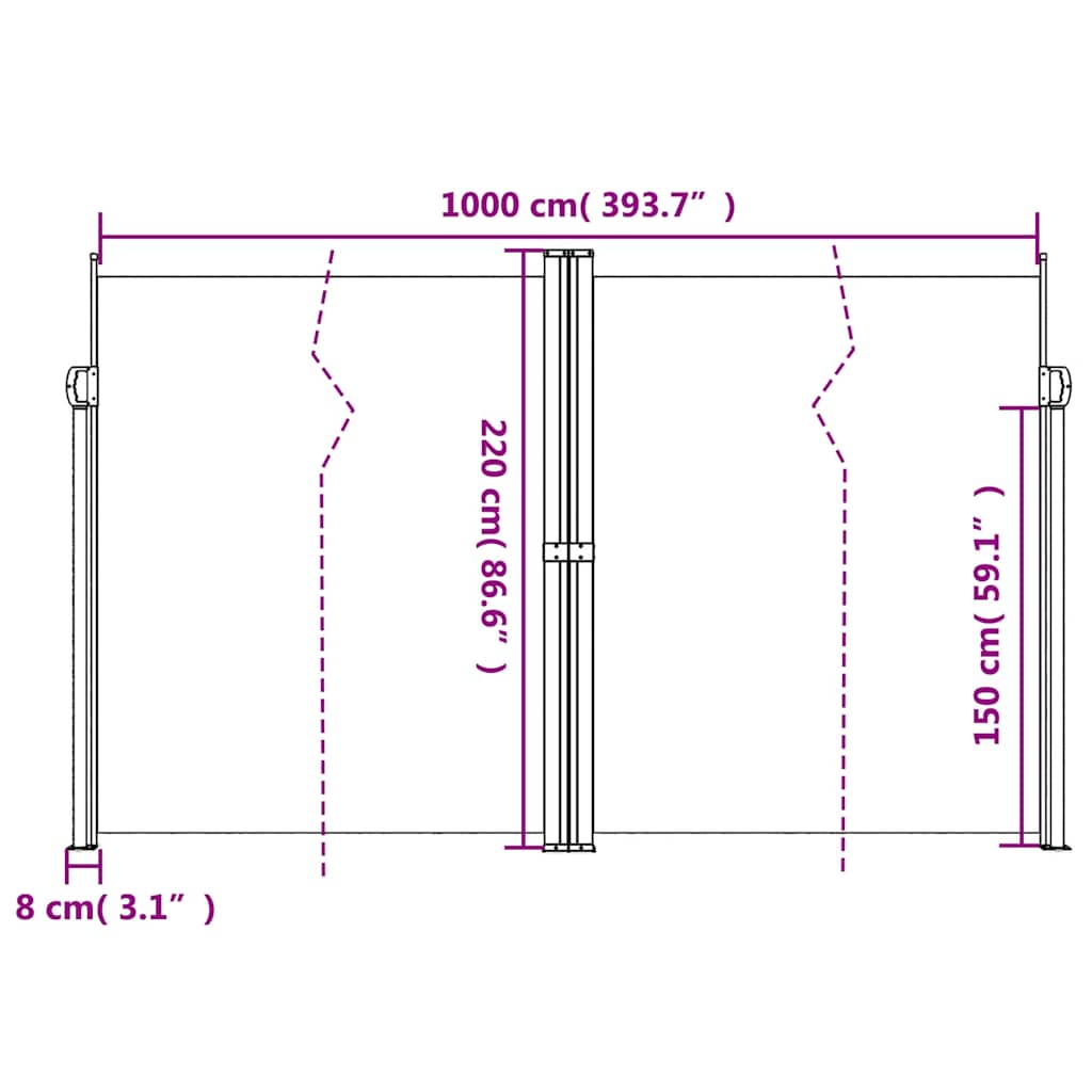 sammenrullelig sidemarkise 220x1000 cm antracitgrå