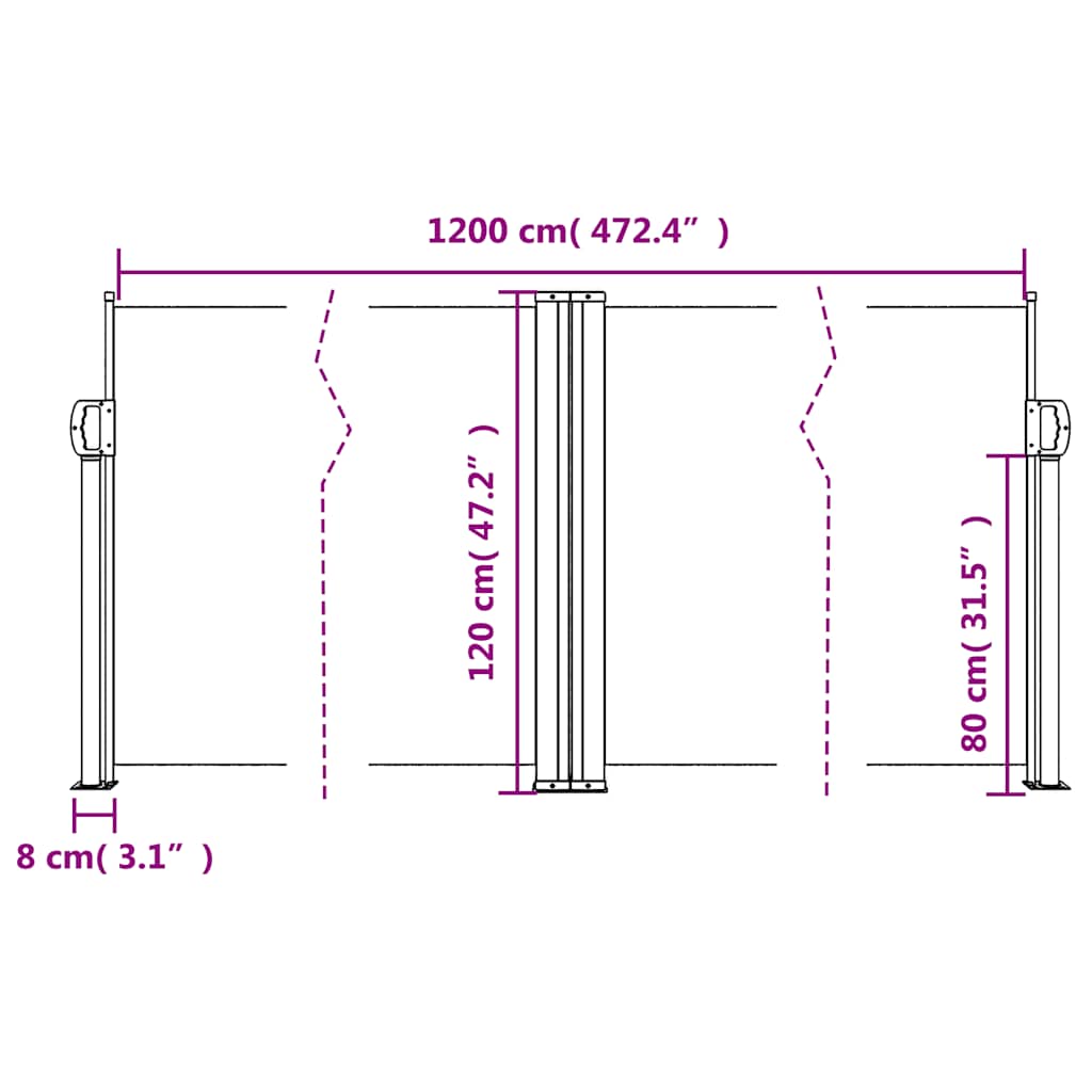 sidemarkise 120x1200 cm sammenrullelig sort