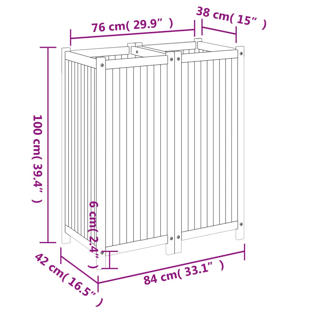plantekasse med for 84x42x100 cm massivt akacietræ