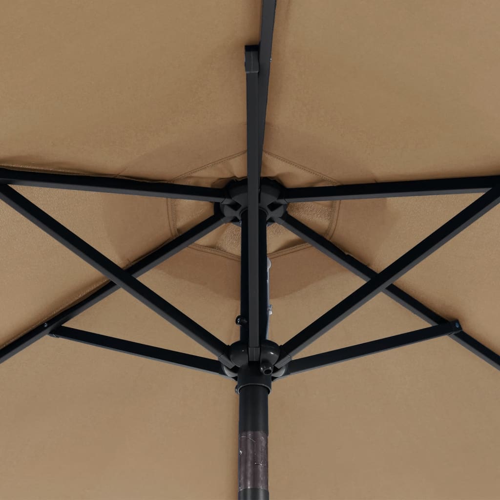 parasol med LED-lys og stålstang 225x225x212 cm gråbrun