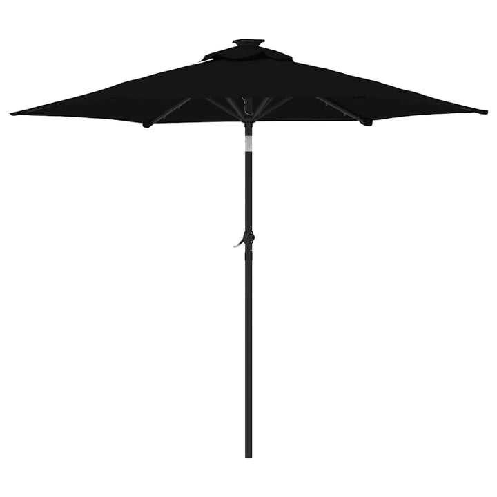 parasol med LED-lys og stålstang 225x225x212 cm sort