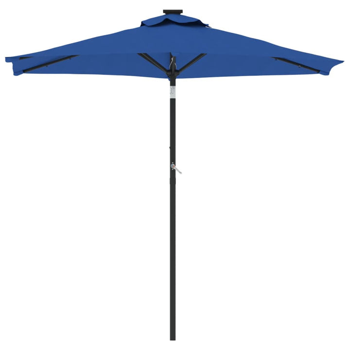 parasol med LED-lys og stålstang 225x225x212 cm azurblå