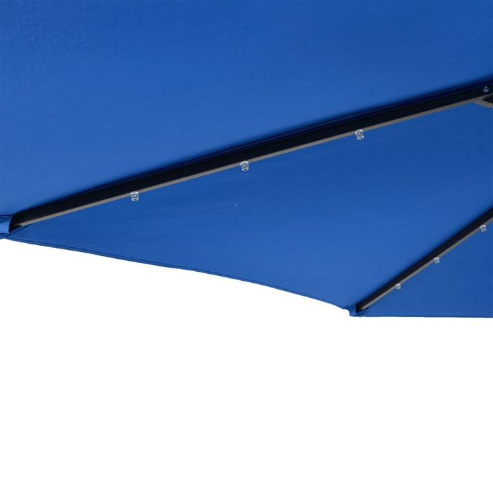parasol med LED-lys og stålstang 225x225x212 cm azurblå