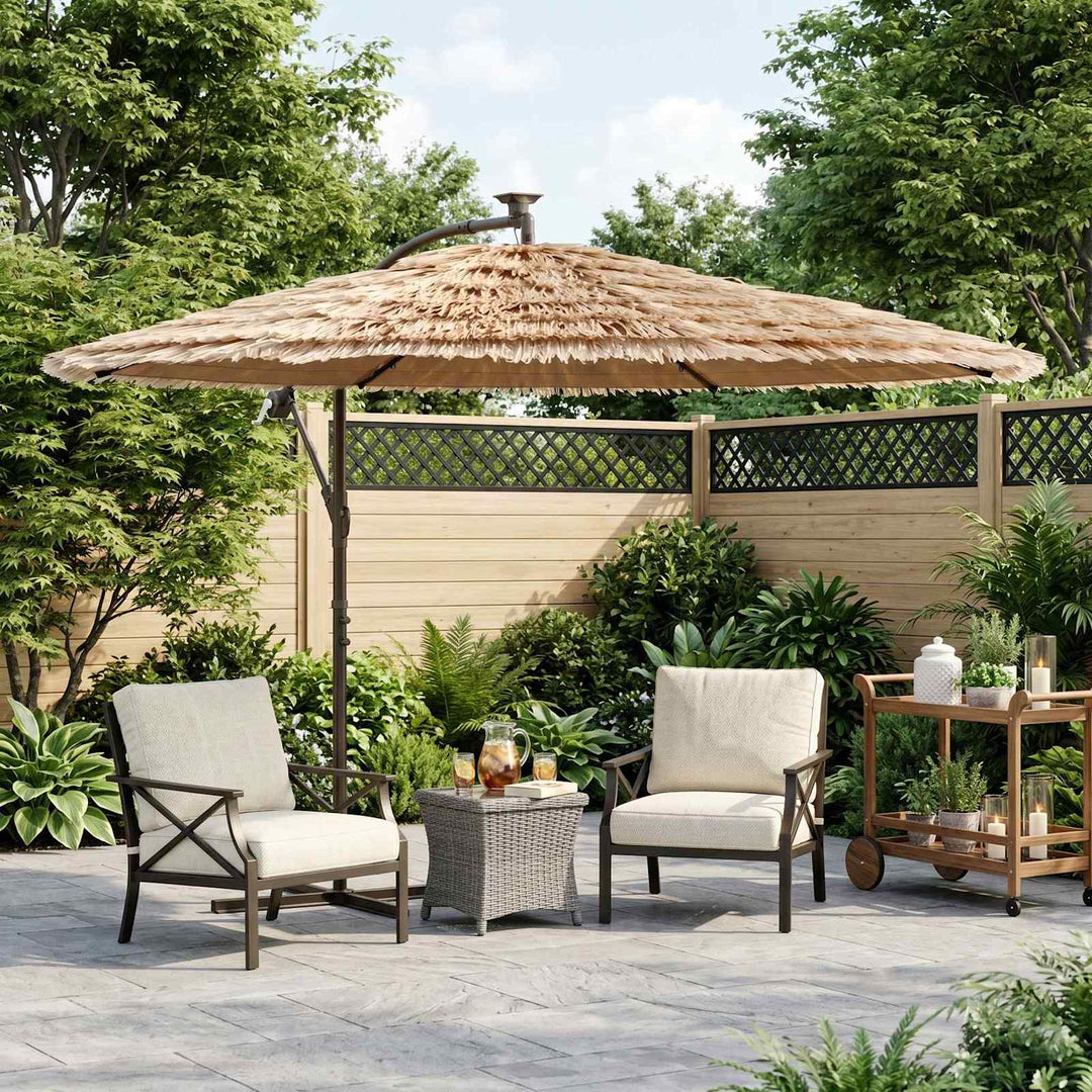 haveparasol med stålstang 269x269x235 cm brun