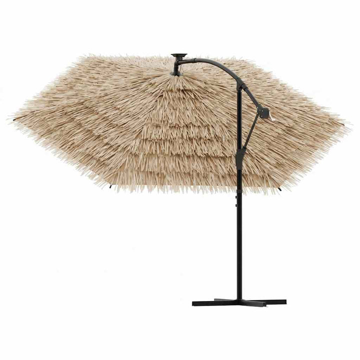 haveparasol med LED-lys og stålstang 246x246x230 cm brun