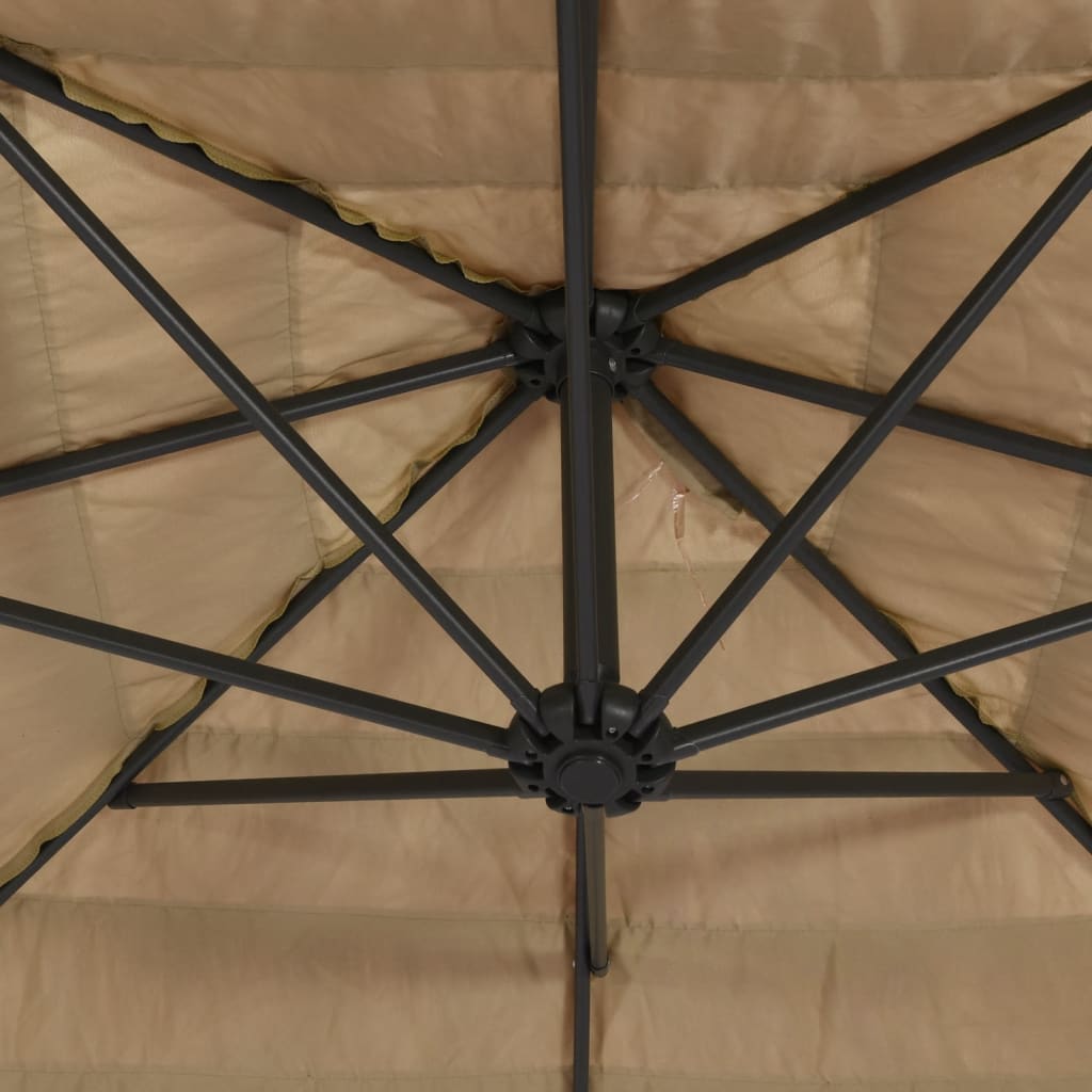 haveparasol med LED-lys og stålstang 246x246x230 cm brun