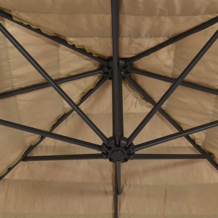 haveparasol med LED-lys og stålstang 246x246x230 cm brun