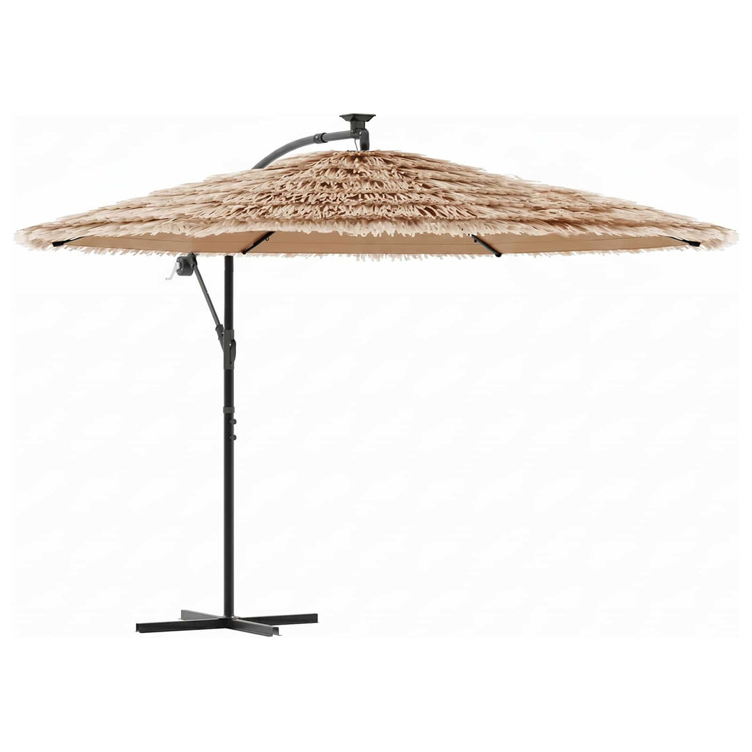haveparasol med LED-lys og stålstang 246x246x230 cm brun