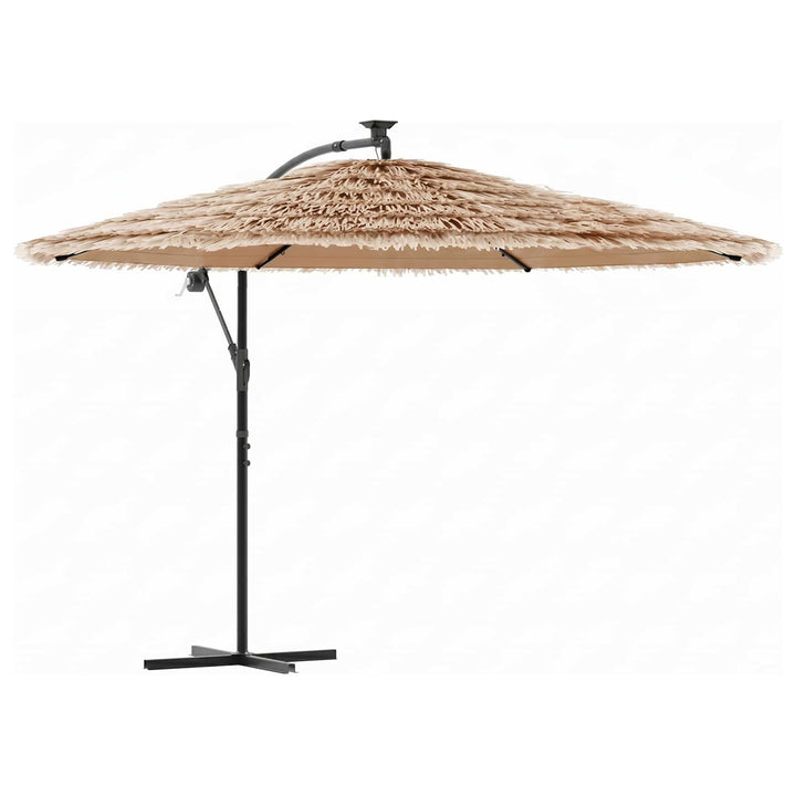 haveparasol med LED-lys og stålstang 246x246x230 cm brun