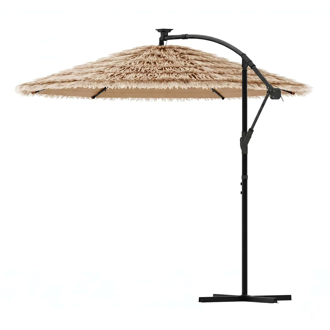 haveparasol med LED-lys og stålstang 246x246x230 cm brun