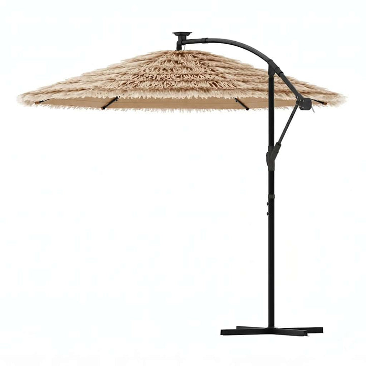 haveparasol med LED-lys og stålstang 269x269x235 cm brun