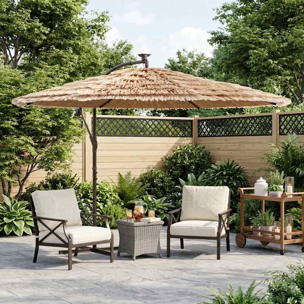 haveparasol med LED-lys og stålstang 269x269x235 cm brun