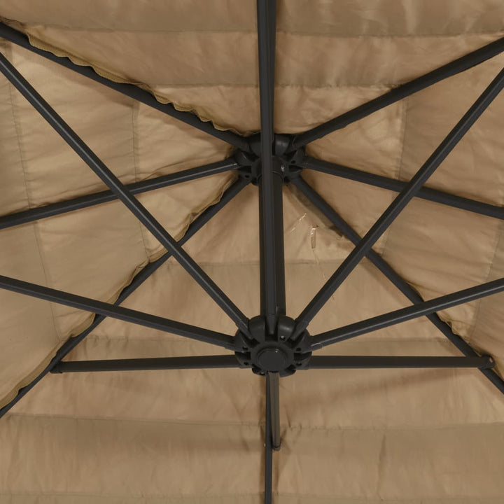 haveparasol med LED-lys og stålstang 248x248x248 cm brun