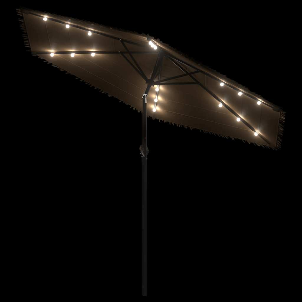 haveparasol med LED-lys og stålstang 288x288x225 cm brun
