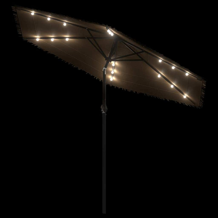 haveparasol med LED-lys og stålstang 288x288x225 cm brun