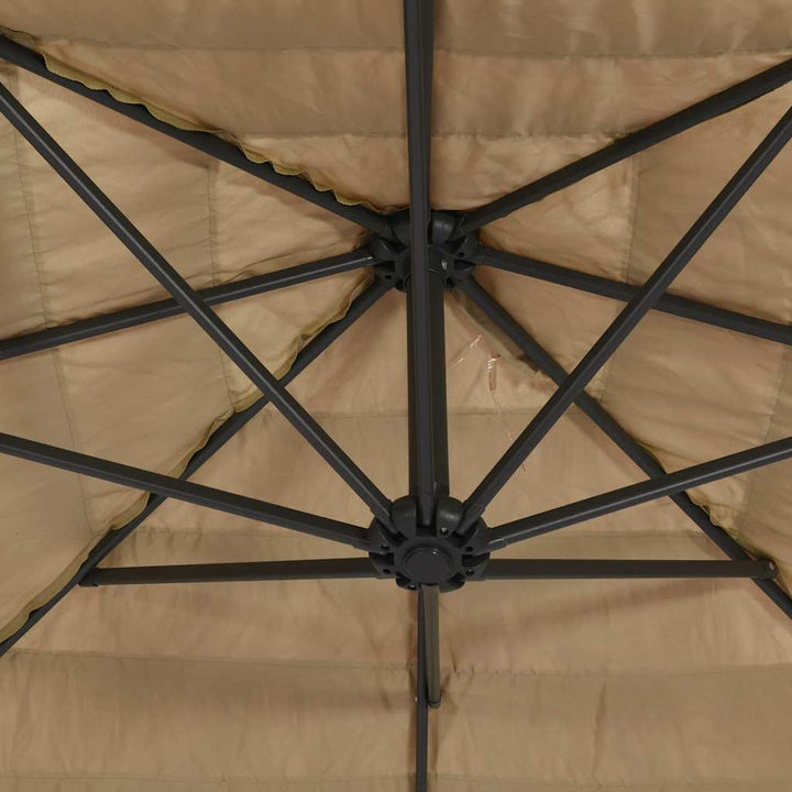 haveparasol med LED-lys og stålstang 288x288x225 cm brun