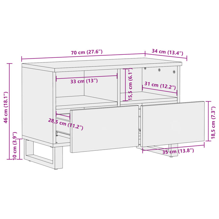 tv-bord 70x34x46 cm massivt akacietræ