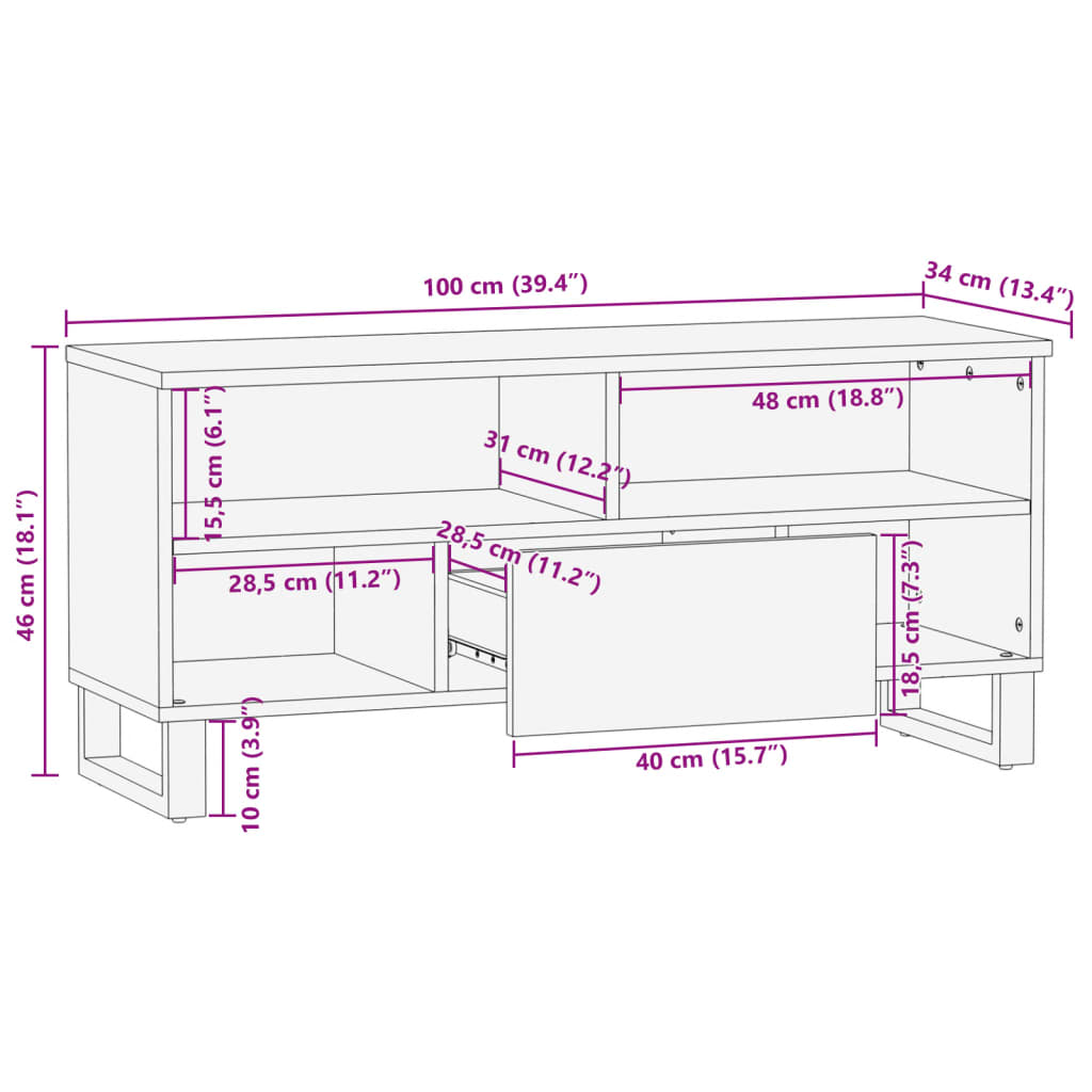 tv-bord 100x34x46 cm massivt ru mangotræ