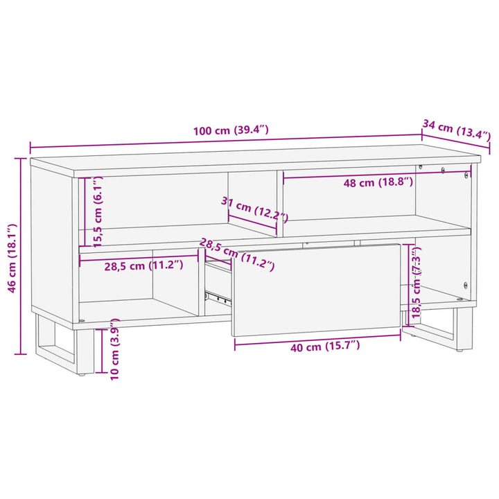 tv-bord 100x34x46 cm massivt ru mangotræ