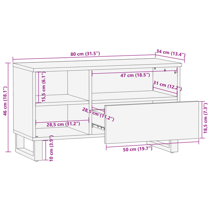 tv-bord 80x34x46 cm massivt mangotræ