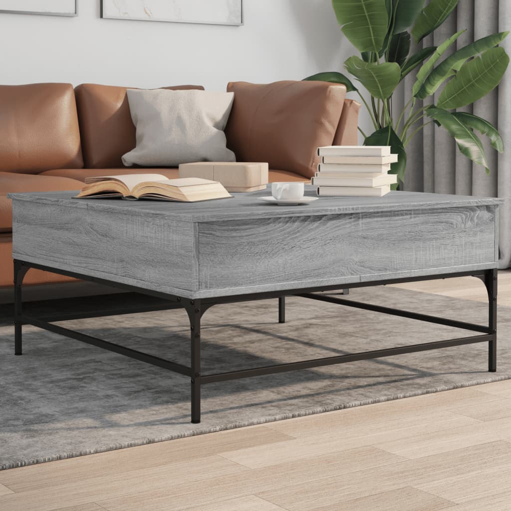 sofabord 95x95x45 cm konstrueret træ og metal grå sonoma-eg