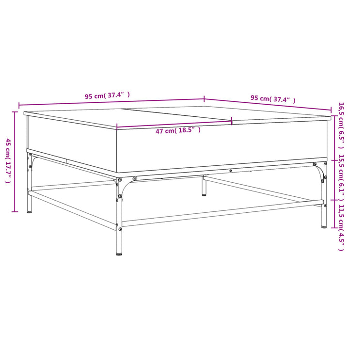 sofabord 95x95x45 cm konstrueret træ og metal grå sonoma-eg