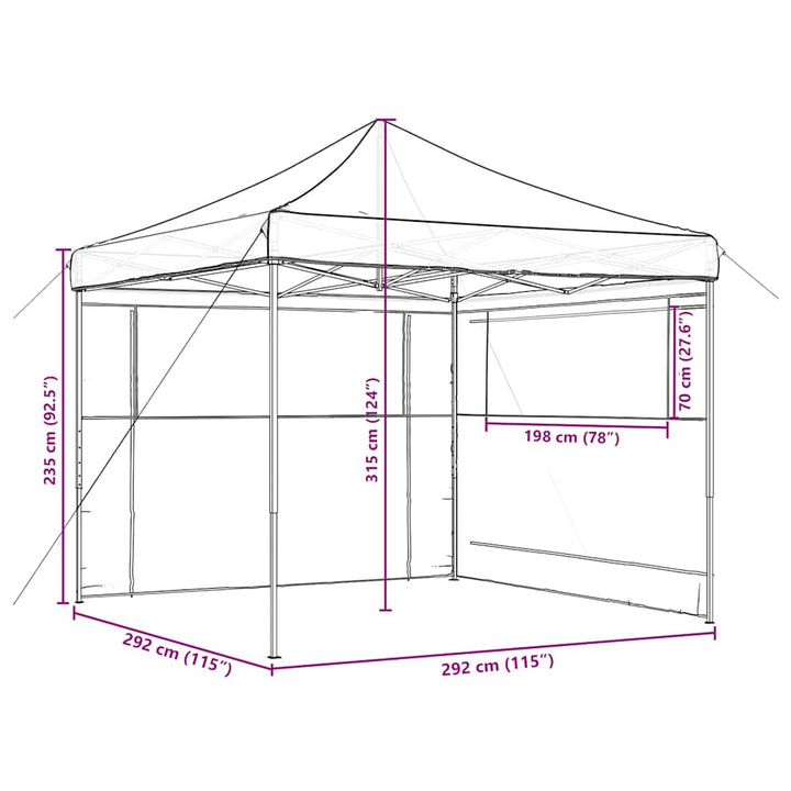 foldbart pop-up festtelt med 2 sidevægge sort