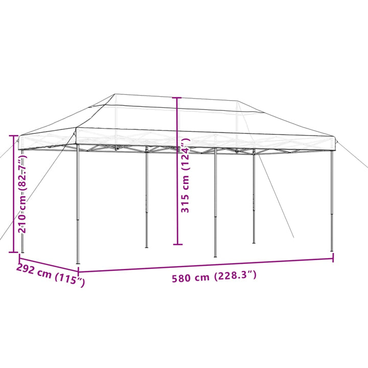 foldbart pop up-festtelt 580x292x315 cm gråbrun