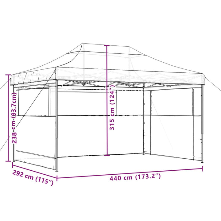 Party Tent 440 x 292 x 315 cm Orange med blå ramme