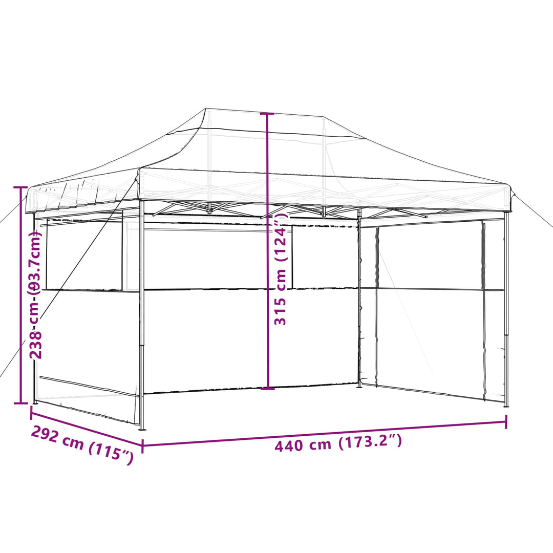 foldbart pop up-festtelt med 3 sidevægge gråbrun