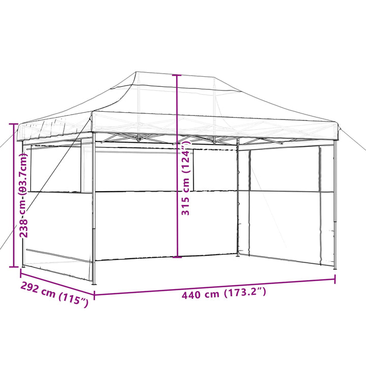 foldbart pop up-festtelt med 3 sidevægge gråbrun