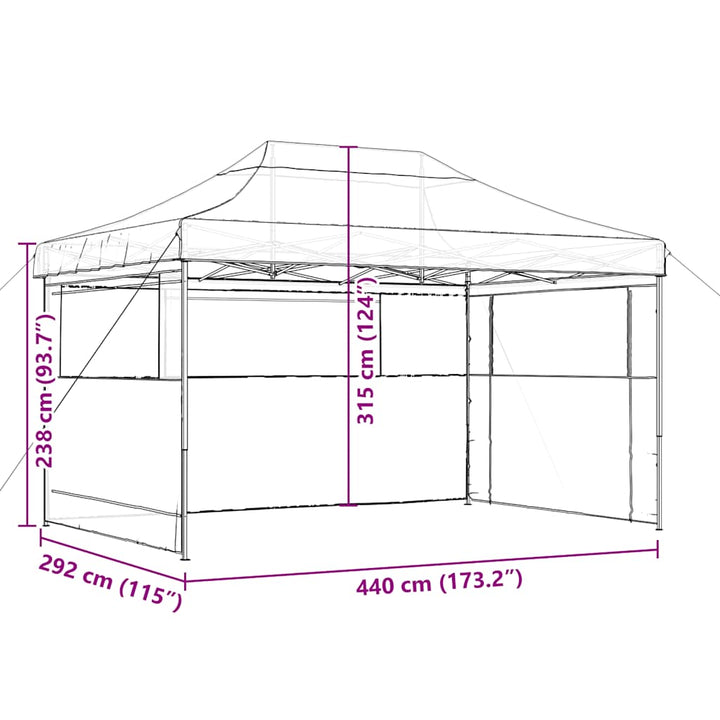 Party Tent 440 x 292 x 315 cm Sort med Sort Ramme