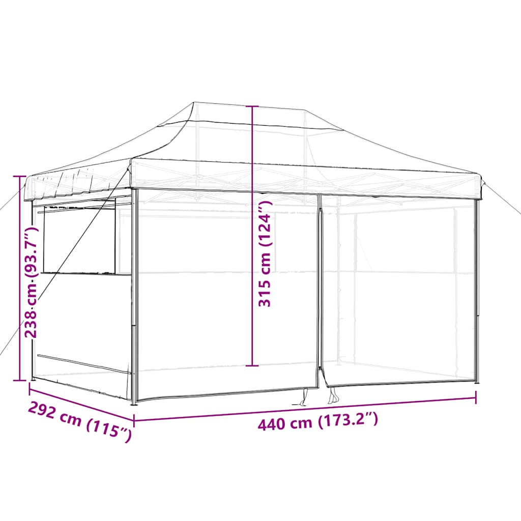 foldbart pop-up festtelt med 4 sidevægge terracotta