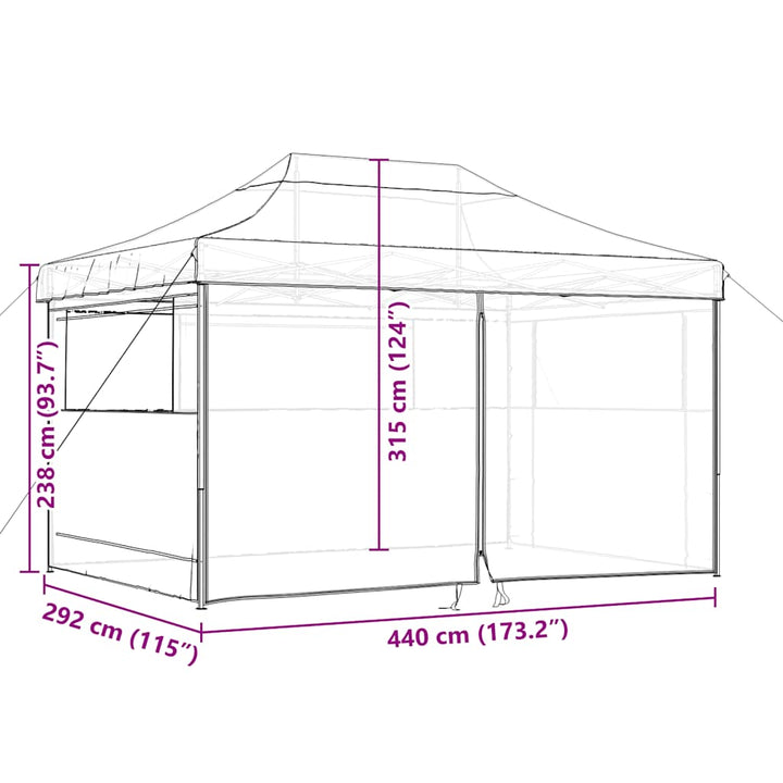 foldbart pop-up festtelt med 4 sidevægge terracotta