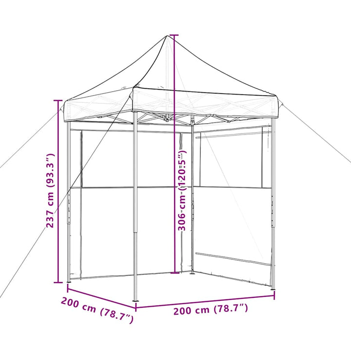 foldbart pop-up festtelt med 2 sidevægge sort
