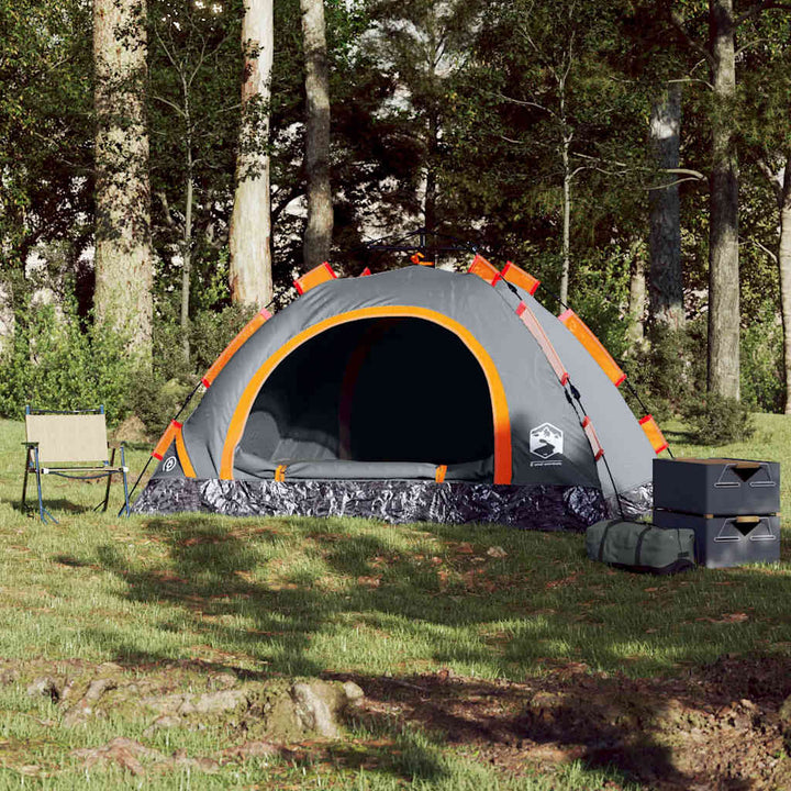 4-personers campingtelt quick-release grå og orange