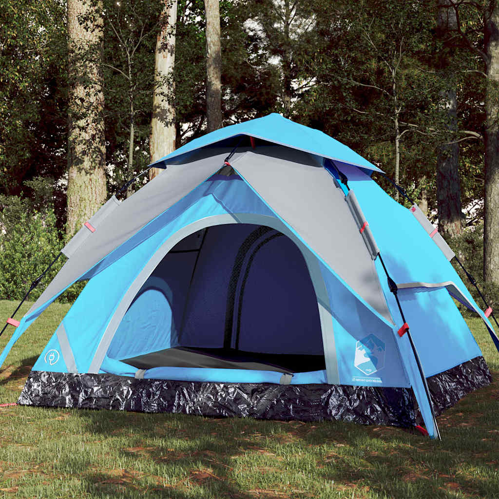 3-personers campingtelt kuppel quick-release blå
