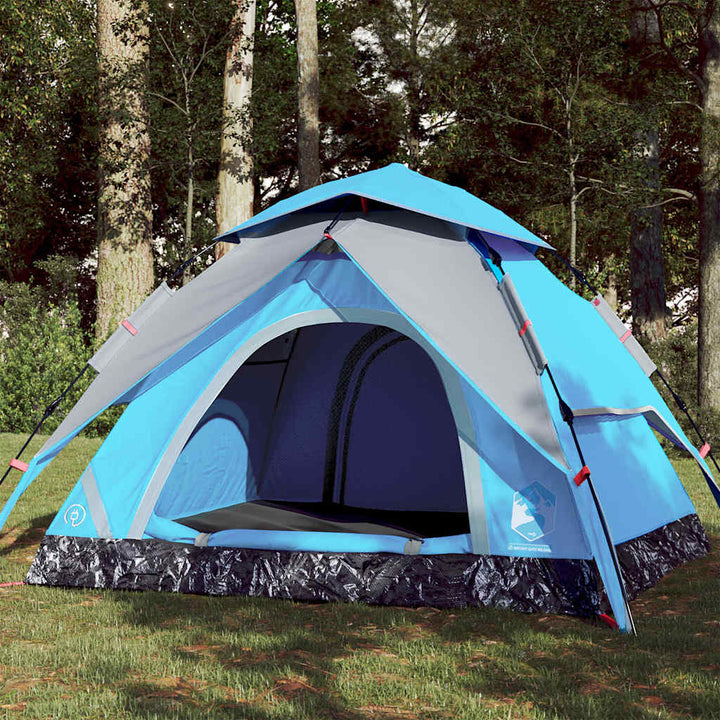 3-personers campingtelt kuppel quick-release blå