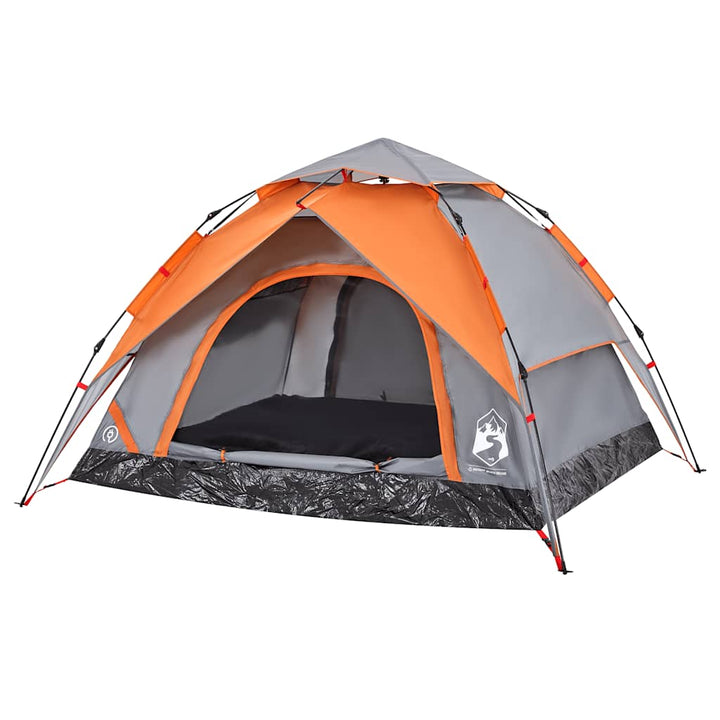 3-personers campingtelt kuppel quick-release grå og orange