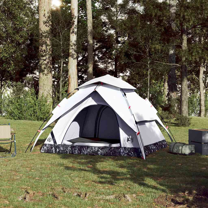 3-personers campingtelt kuppel quick-release mørklægning hvid