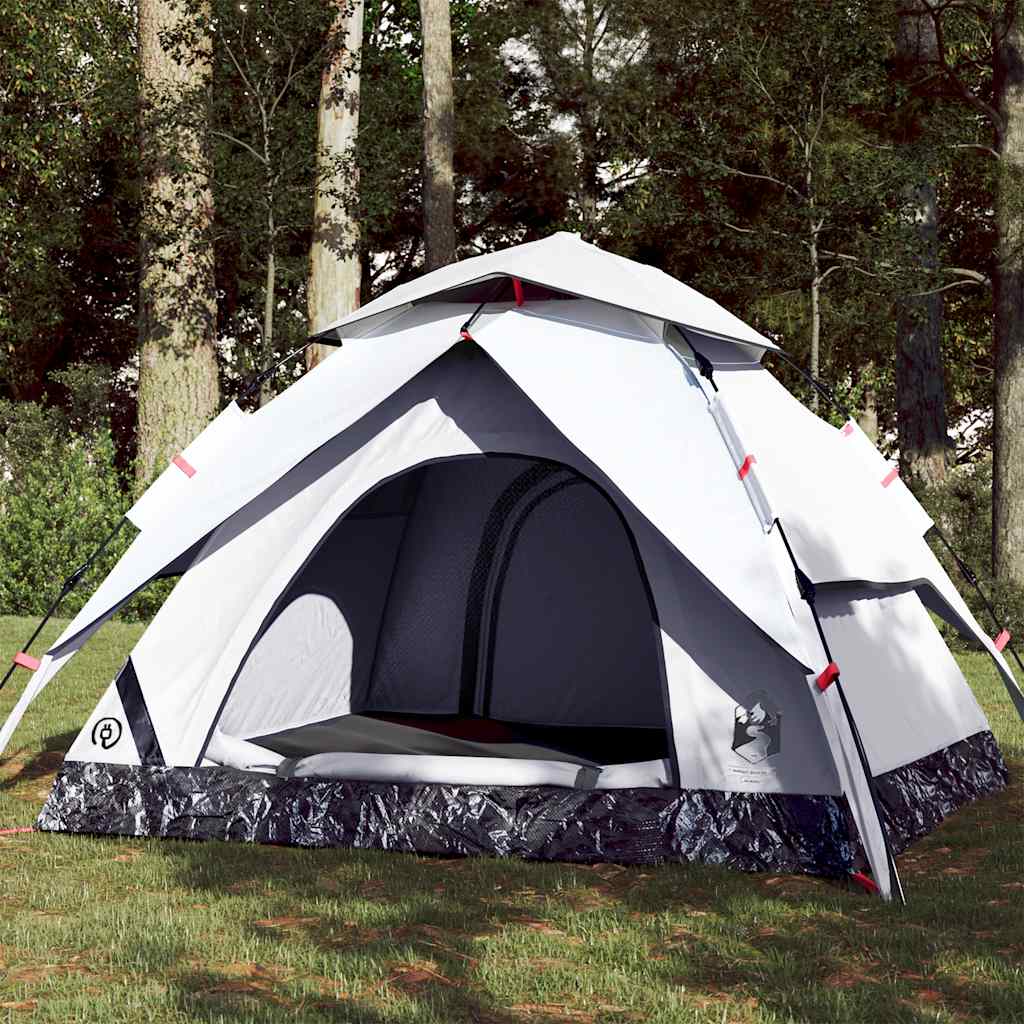 3-personers campingtelt kuppel quick-release mørklægning hvid