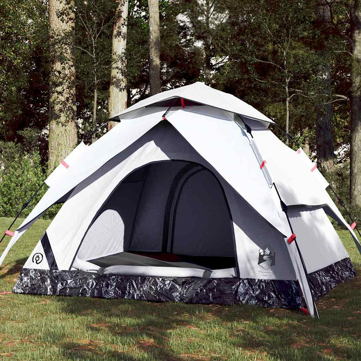 3-personers campingtelt kuppel quick-release mørklægning hvid