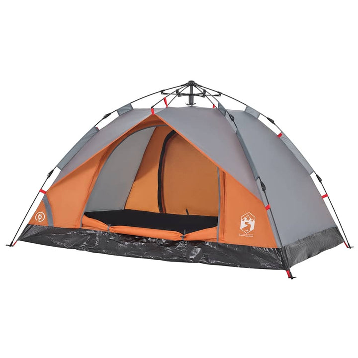 3-personers campingtelt kuppel quick-release grå og orange