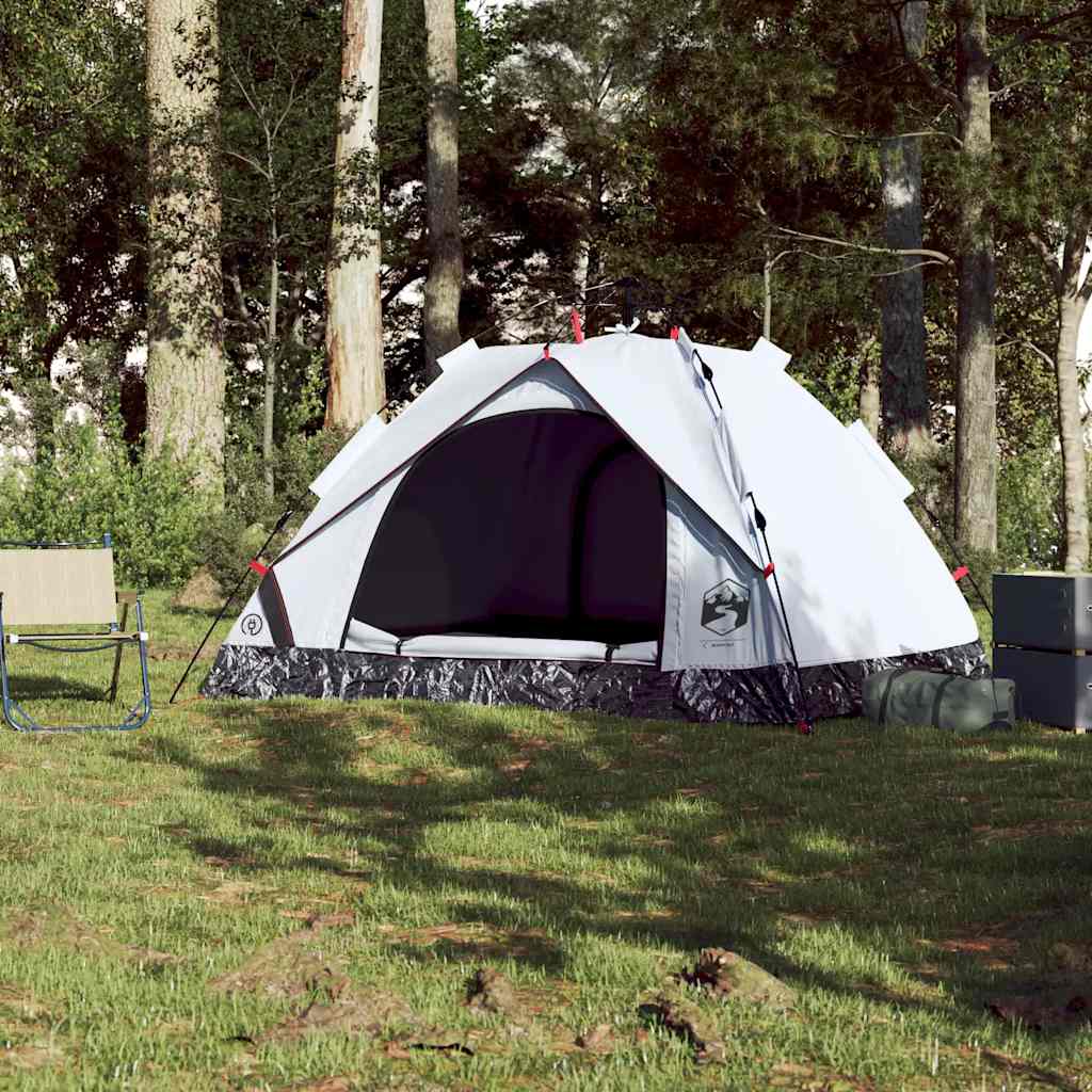 3-personers campingtelt kuppel quick-release mørklægning hvid