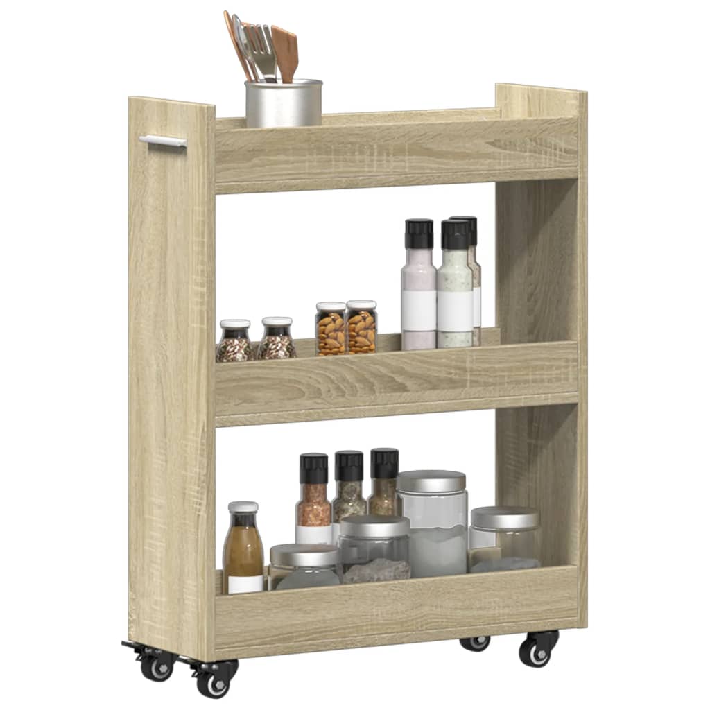 skab med hjul 60x22x79 cm konstrueret træ sonoma-eg